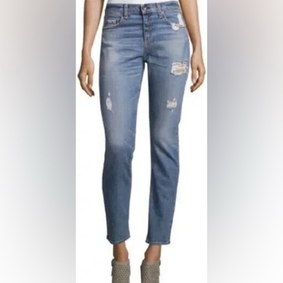 rag & bone Light Blue Distressed Straight Leg Jeans - Picture 1 of 5